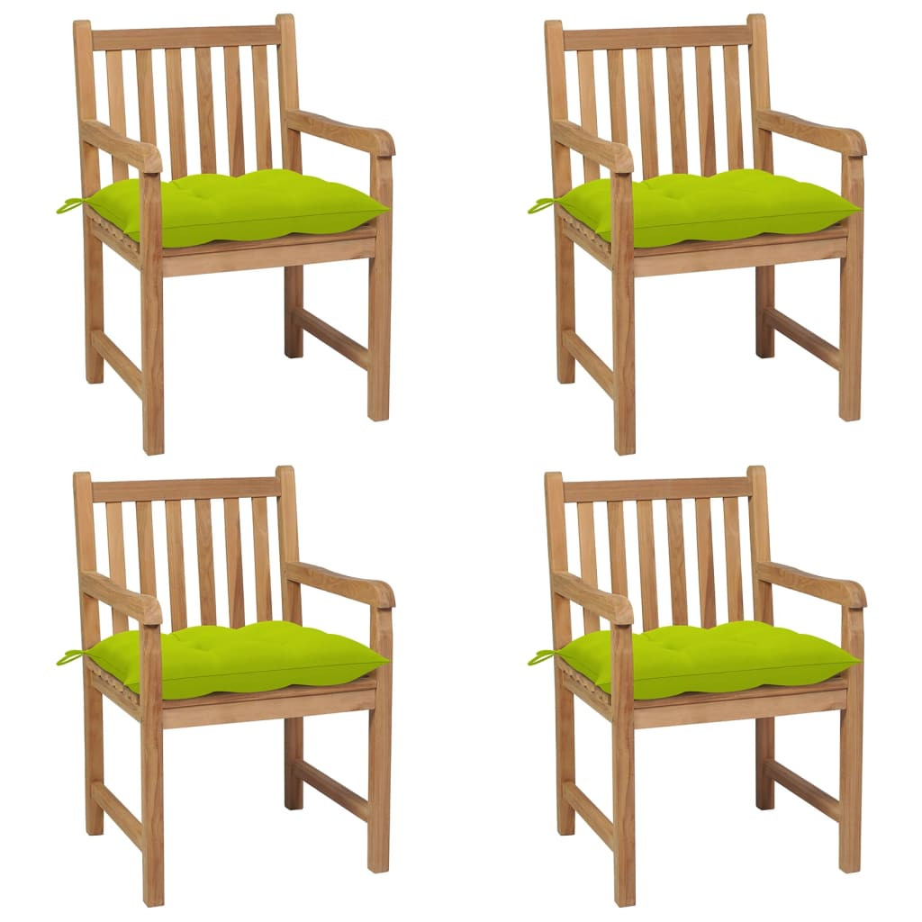 vidaXL Gartenstühle 4 Stk. mit Hellgrünen Kissen Massivholz Teak