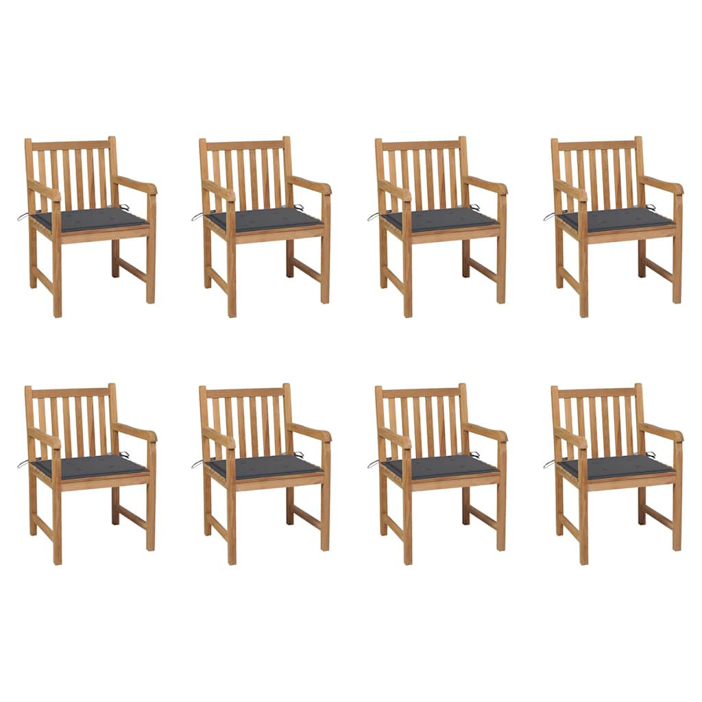 vidaXL Gartenstühle 8 Stk. mit Anthrazit Kissen Massivholz Teak