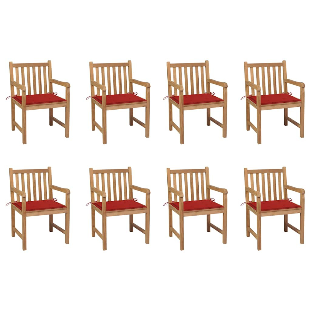 vidaXL Gartenstühle 8 Stk. mit Roten Kissen Massivholz Teak