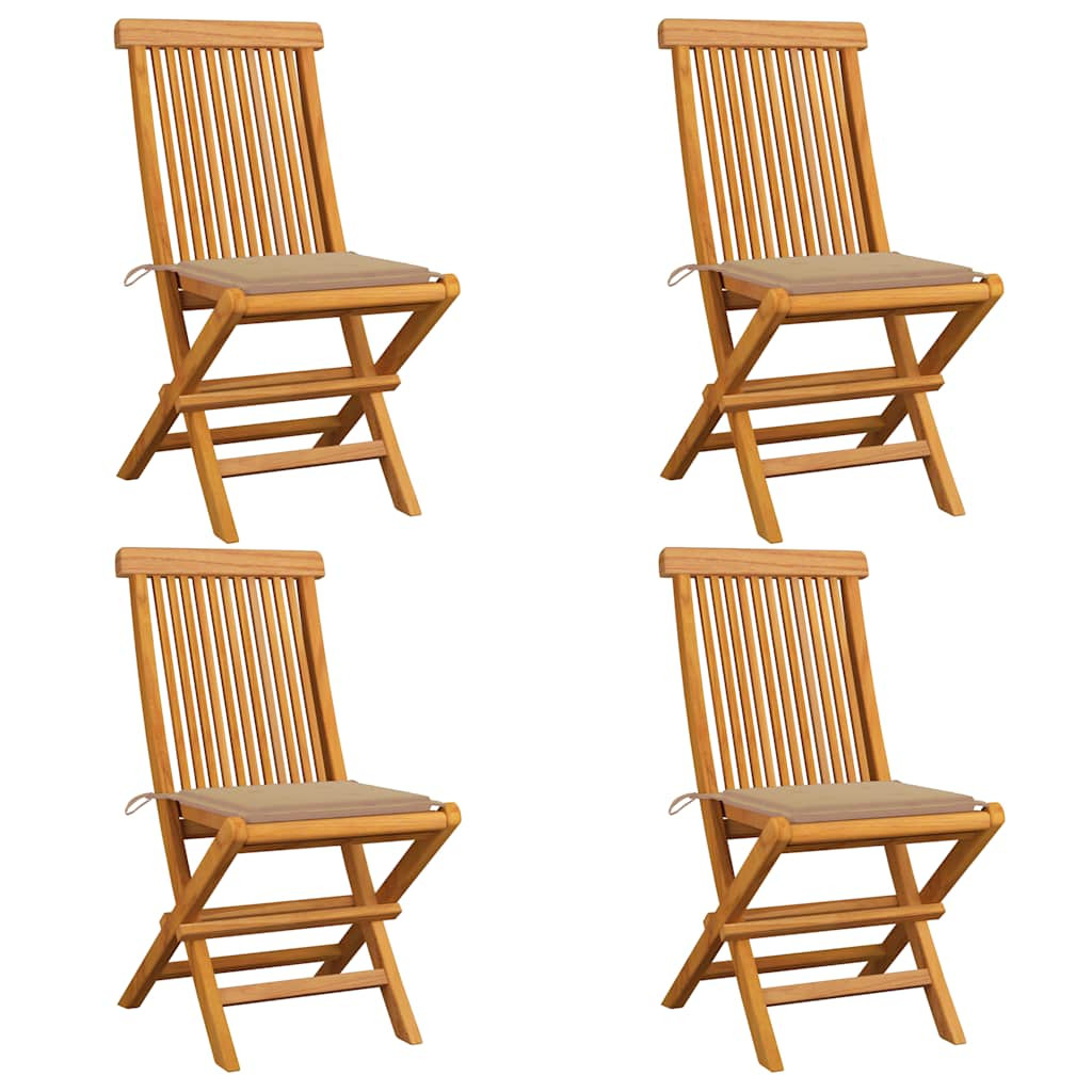 vidaXL Gartenstühle mit Beige Kissen 4 Stk. Teak Massivholz