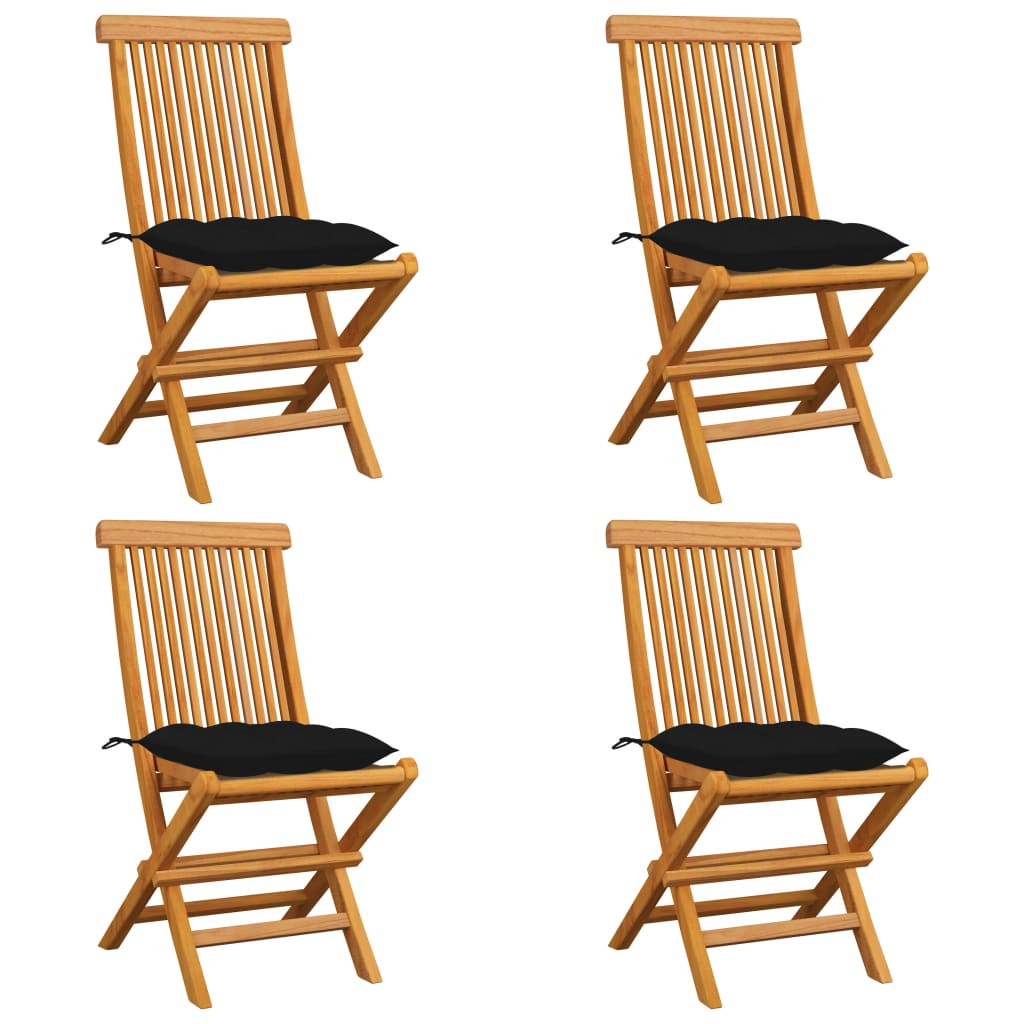 vidaXL Gartenstühle mit Schwarzen Kissen 4 Stk. Massivholz Teak
