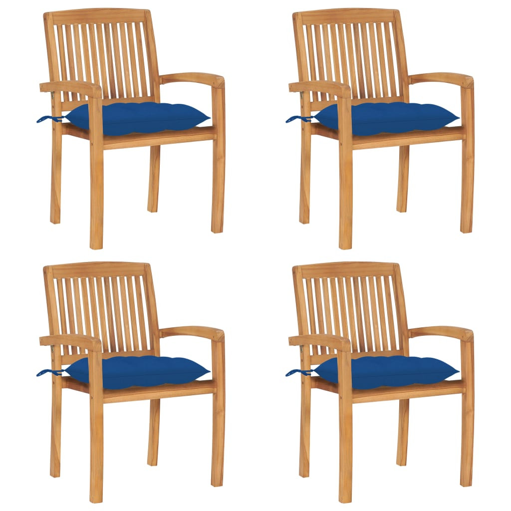 vidaXL Stapelbare Gartenstühle mit Kissen 4 Stk. Massivholz Teak