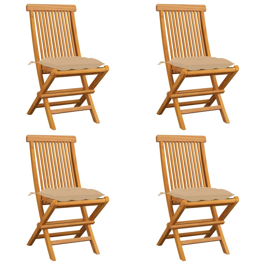vidaXL Gartenstühle mit Beige Kissen 4 Stk. Massivholz Teak