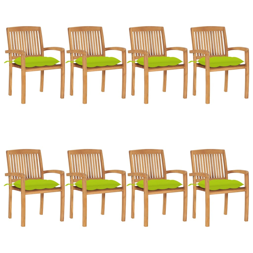 vidaXL Stapelbare Gartenstühle mit Kissen 8 Stk. Massivholz Teak