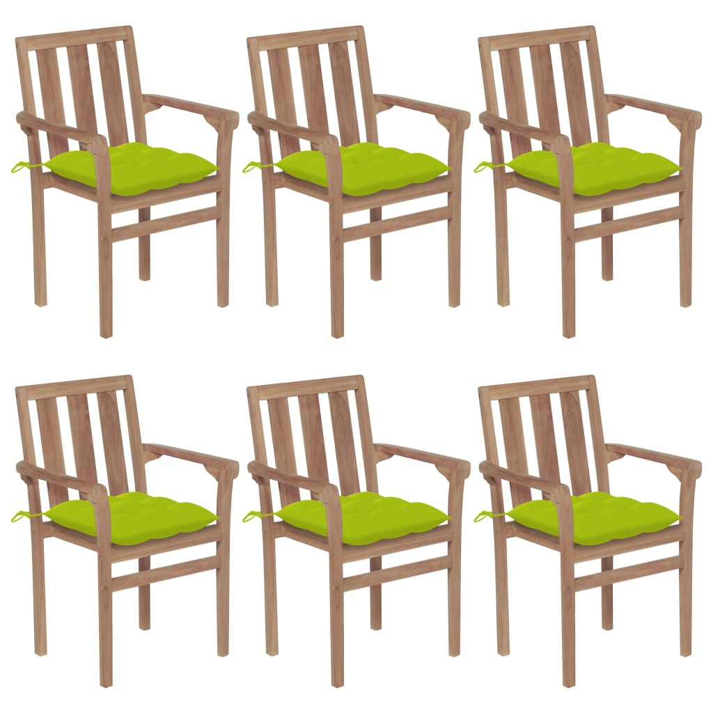 vidaXL Stapelbare Gartenstühle mit Kissen 6 Stk. Massivholz Teak