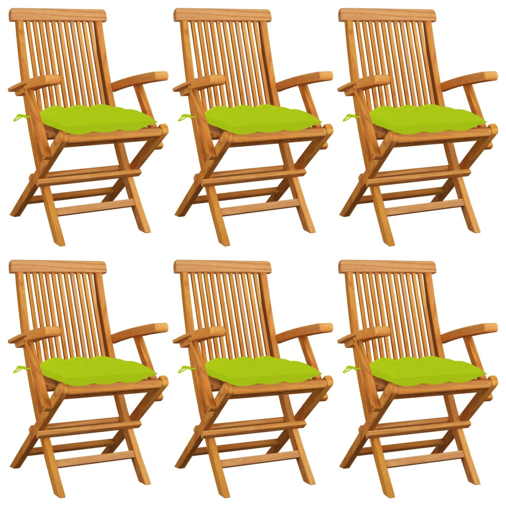 vidaXL Gartenstühle mit Hellgrünen Kissen 6 Stk. Massivholz Teak