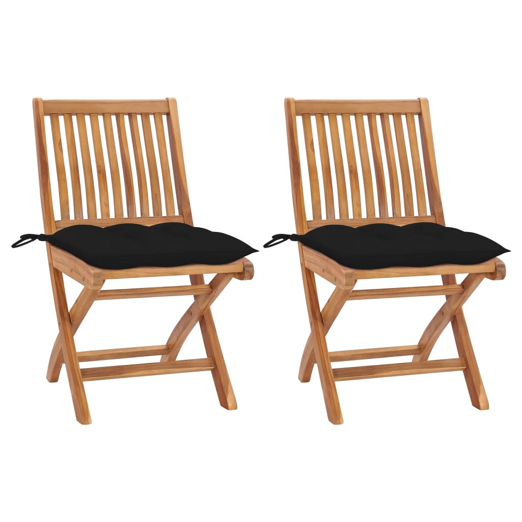 vidaXL Gartenstühle 2 Stk. mit Schwarzen Kissen Massivholz Teak