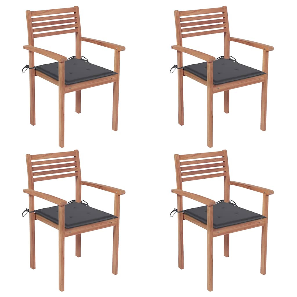vidaXL Gartenstühle 4 Stk. mit Anthrazit Kissen Massivholz Teak