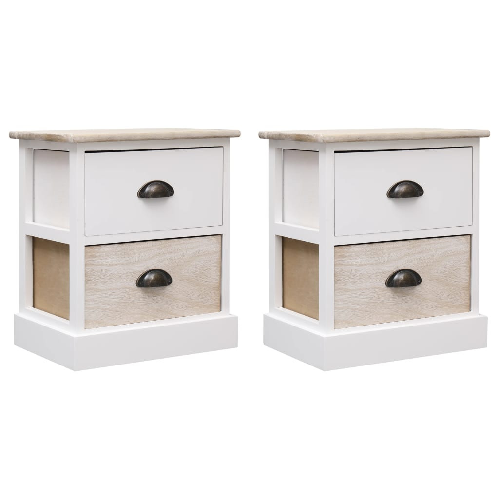 vidaXL Nachttische 2 Stk. Weiß und Natur 38×28×45 cm Paulownia-Holz
