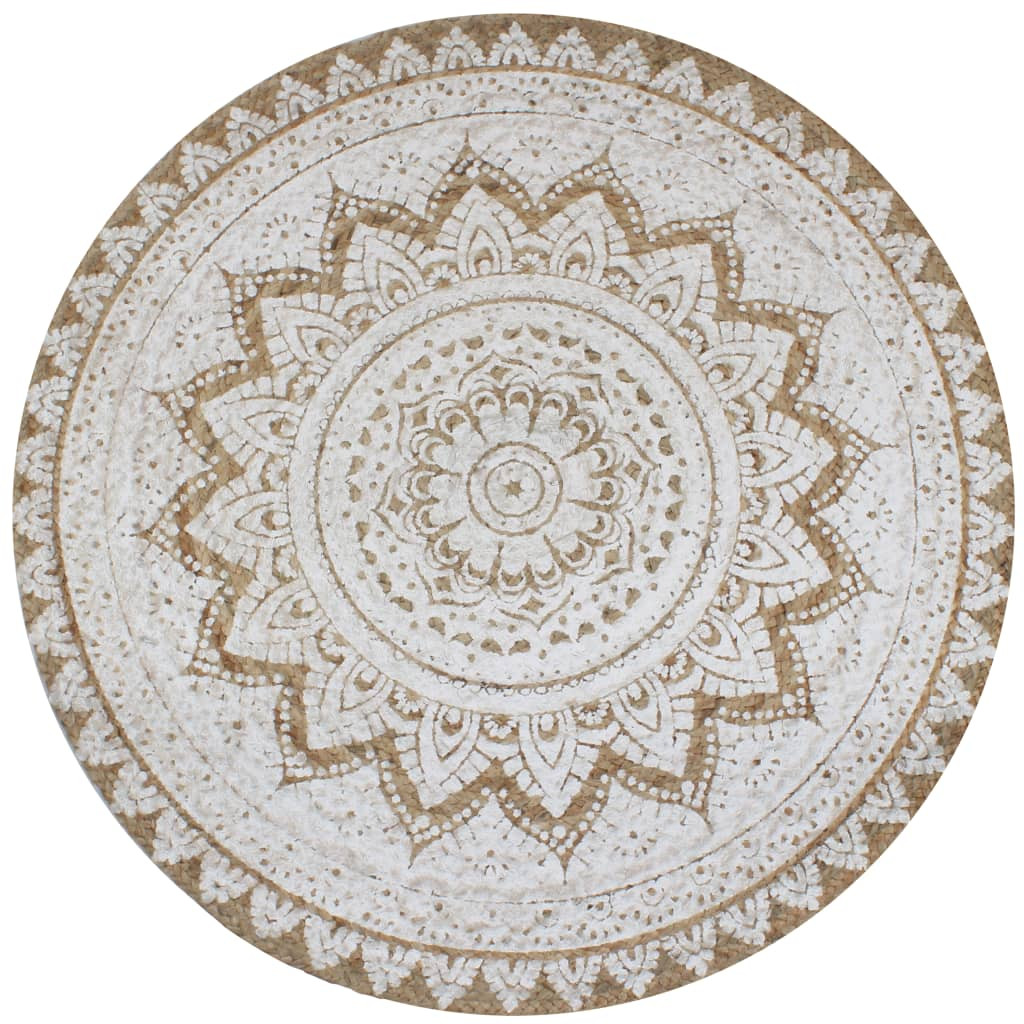 vidaXL Teppich Jute Geflochten Bedruckt 90 cm Rund
