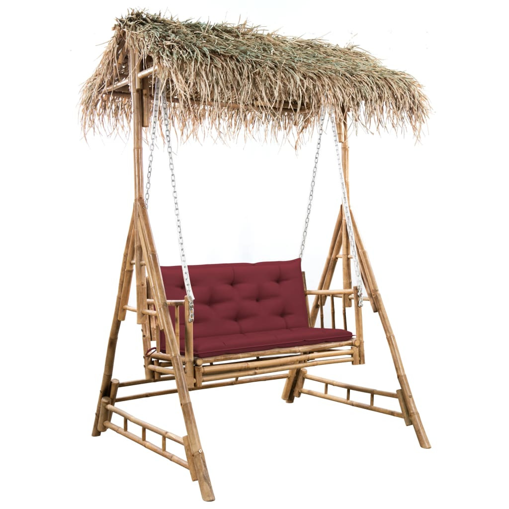 vidaXL Hollywoodschaukel mit Palmblättern und Kissen 202 cm Bambus