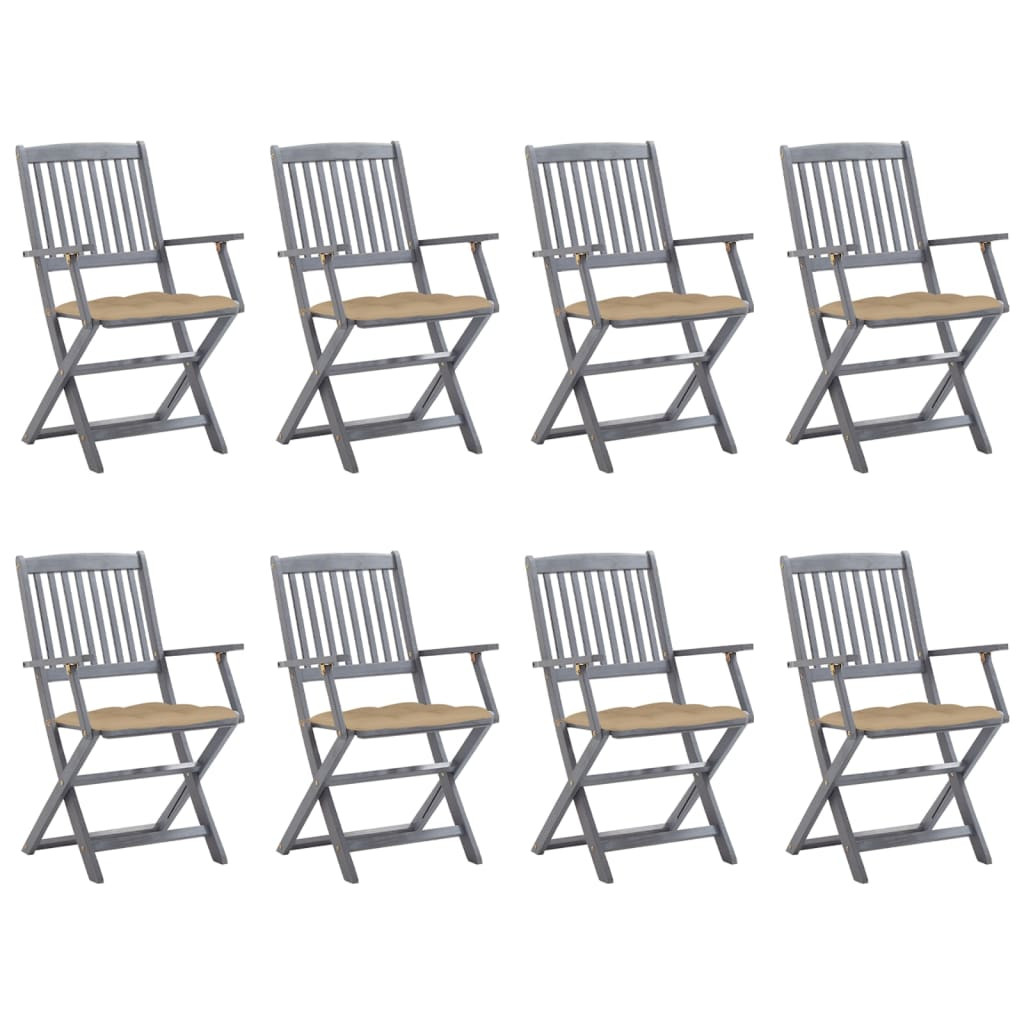 vidaXL Klappbare Gartenstühle 8 Stk. mit Kissen Massivholz Akazie