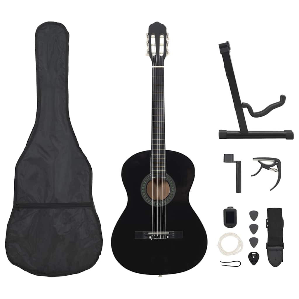 vidaXL 12-tlg. Klassikgitarren-Set für Anfänger Schwarz 4/4 39"