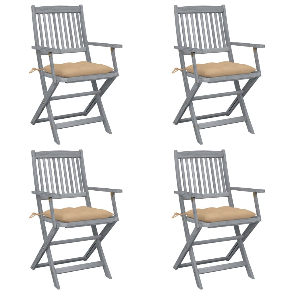 vidaXL Klappbare Gartenstühle 4 Stk. mit Kissen Massivholz Akazie