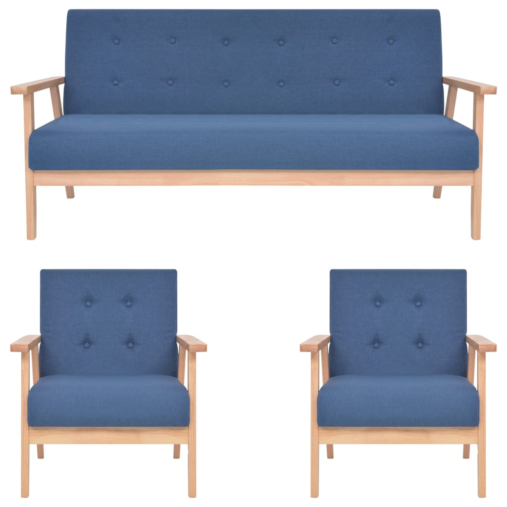 vidaXL 3-tlg. Sofagarnitur Stoff Blau