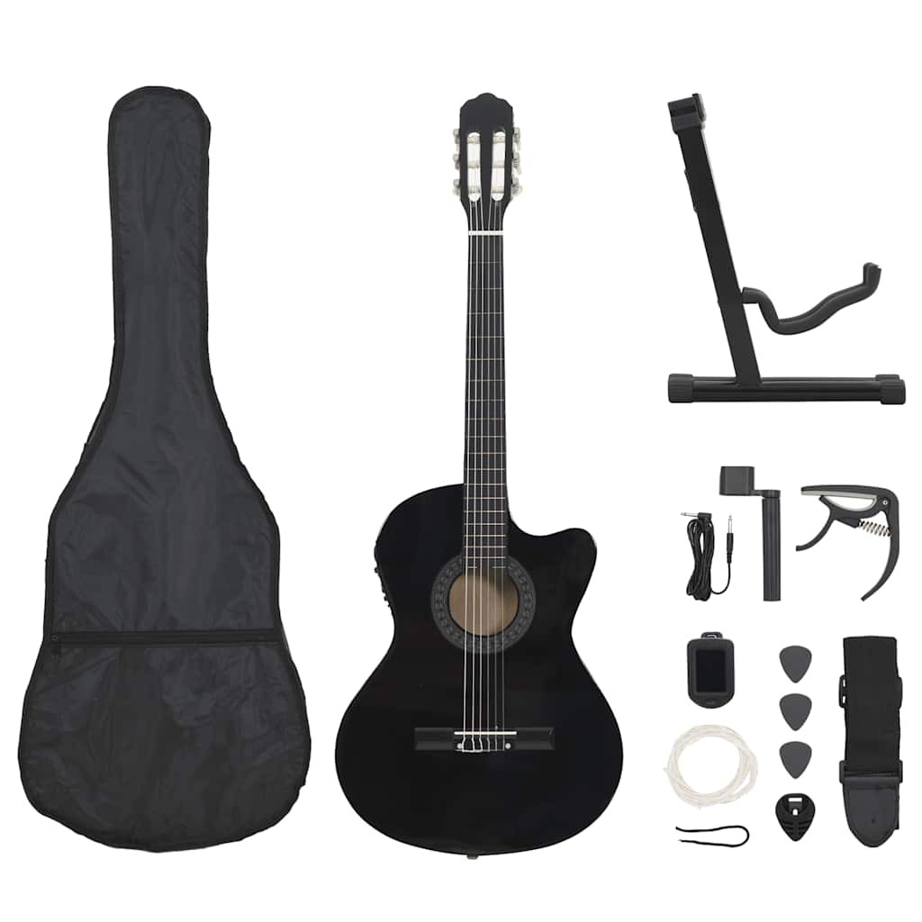 vidaXL 12-tlg. Western Gitarren-Set mit Equalizer und 6 Saiten Schwarz