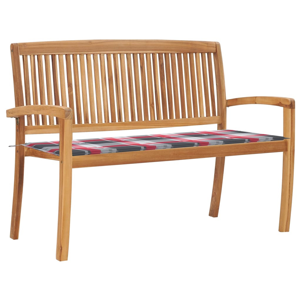 vidaXL Stapelbare Gartenbank mit Auflage 128,5 cm Massivholz Teak