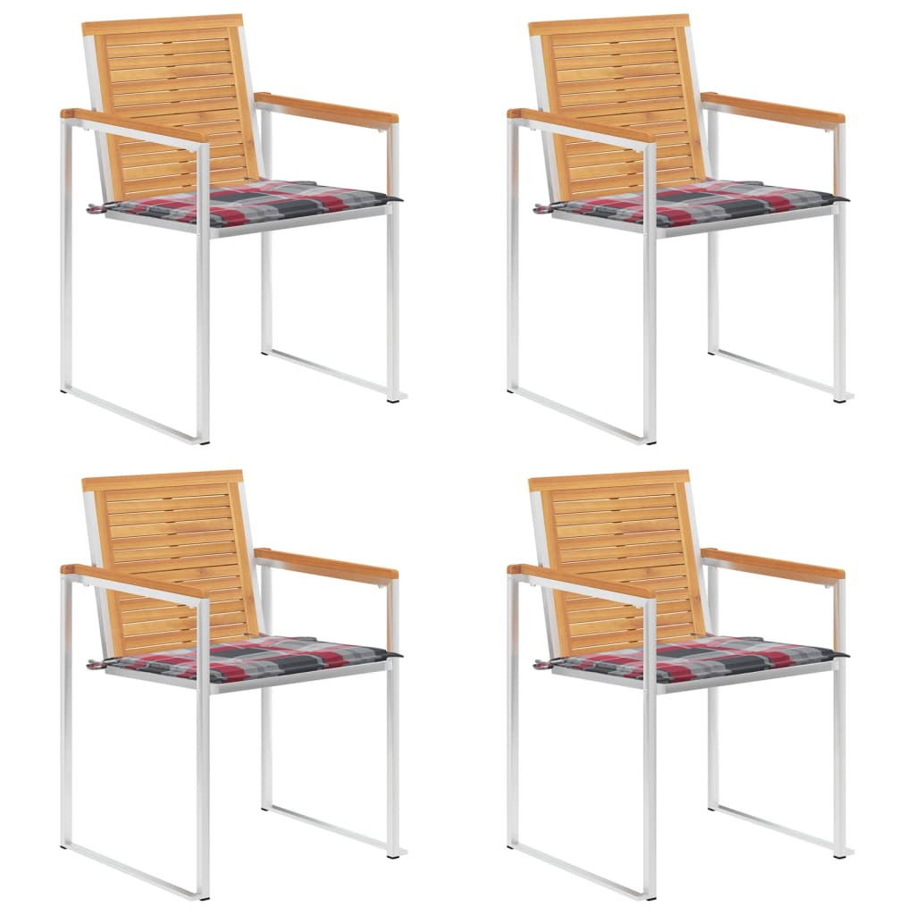 vidaXL Gartenstühle 4 Stk. mit Kissen Massivholz Teak