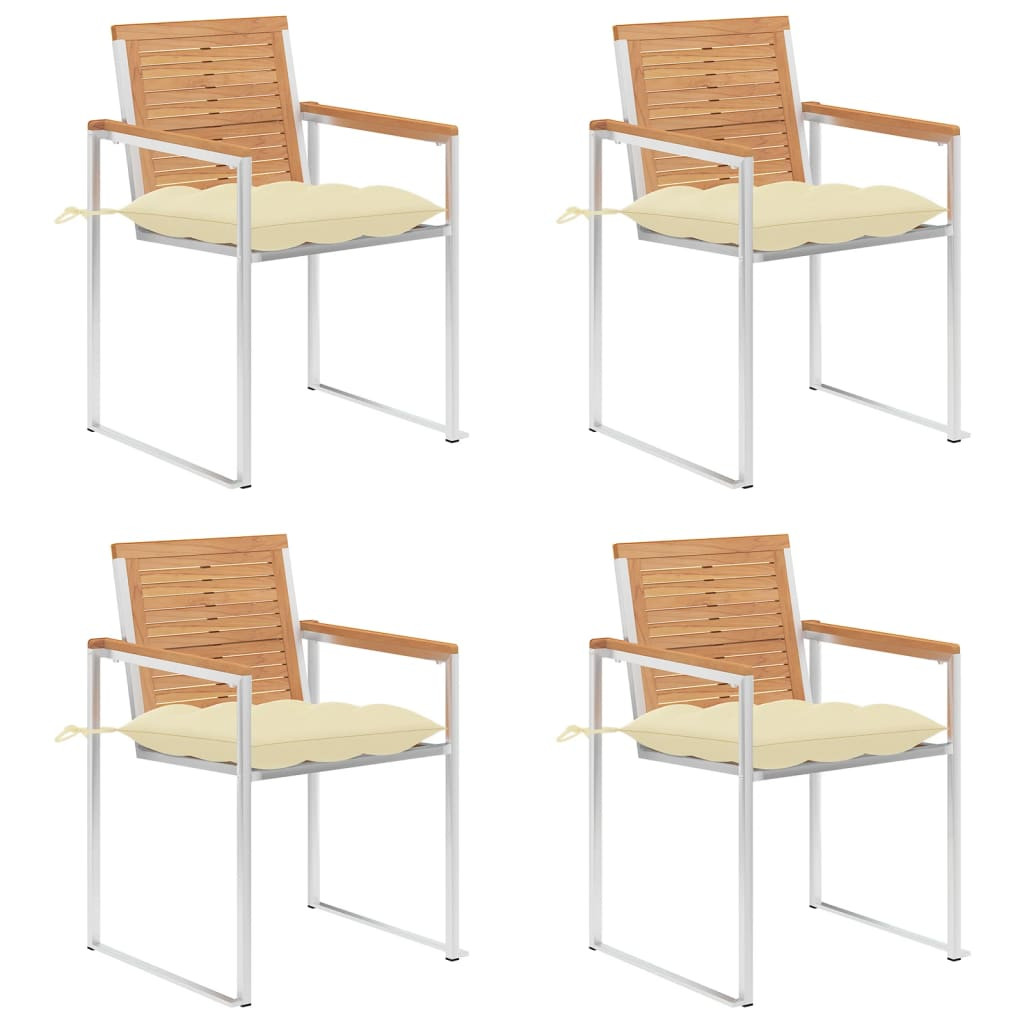 vidaXL Gartenstühle 4 Stk. mit Kissen Massivholz Teak