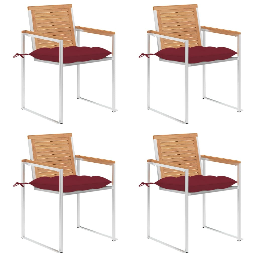 vidaXL Gartenstühle 4 Stk. mit Kissen Massivholz Teak