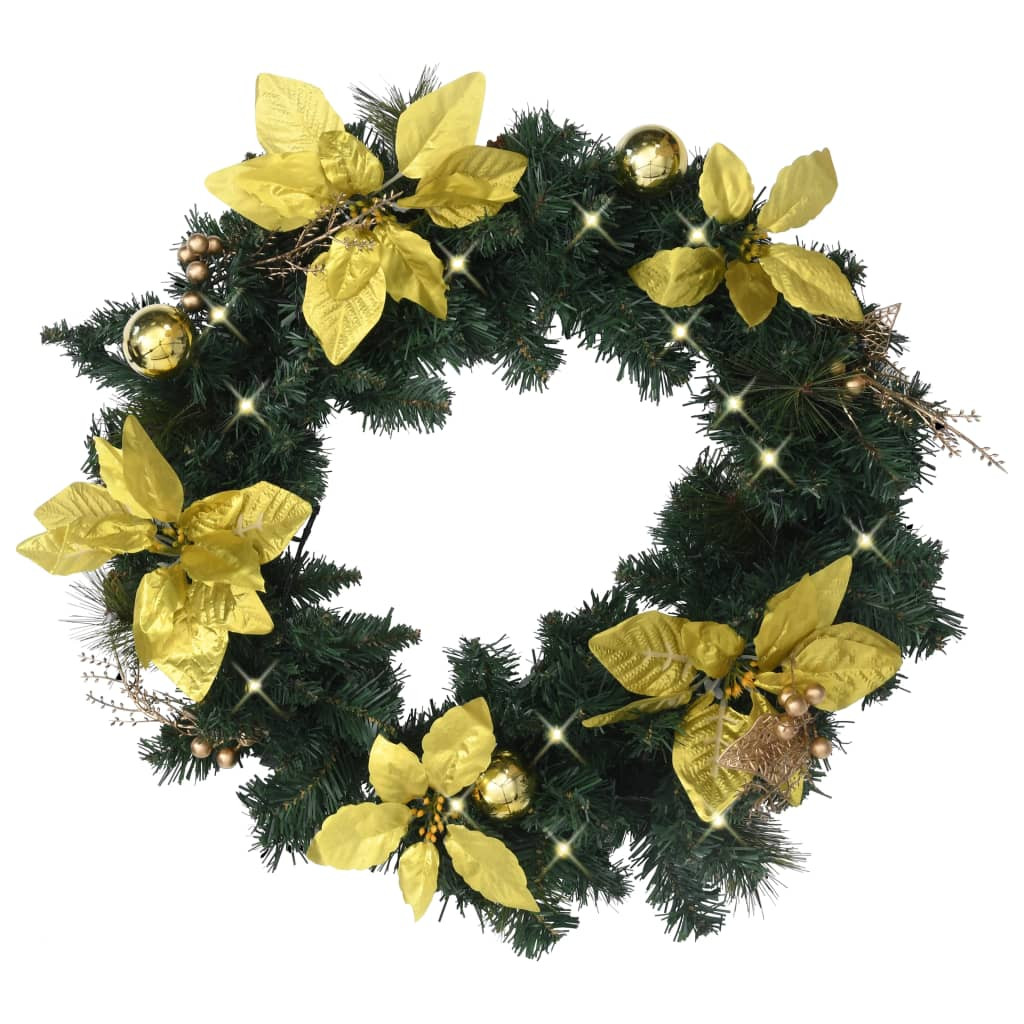 vidaXL Weihnachtskranz mit LED-Leuchten Grün 60 cm PVC