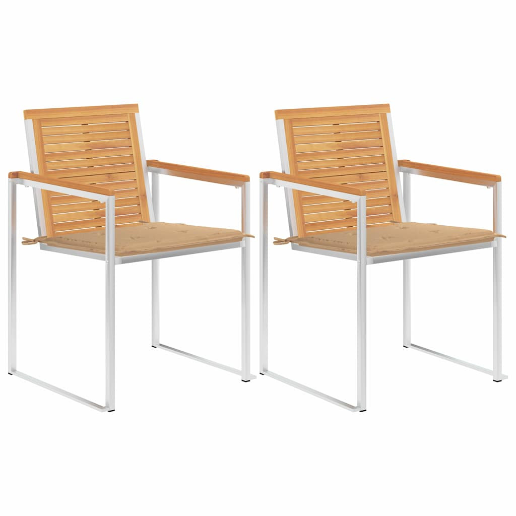 vidaXL Gartenstühle mit Kissen 2 Stk. Massivholz Teak und Stahl