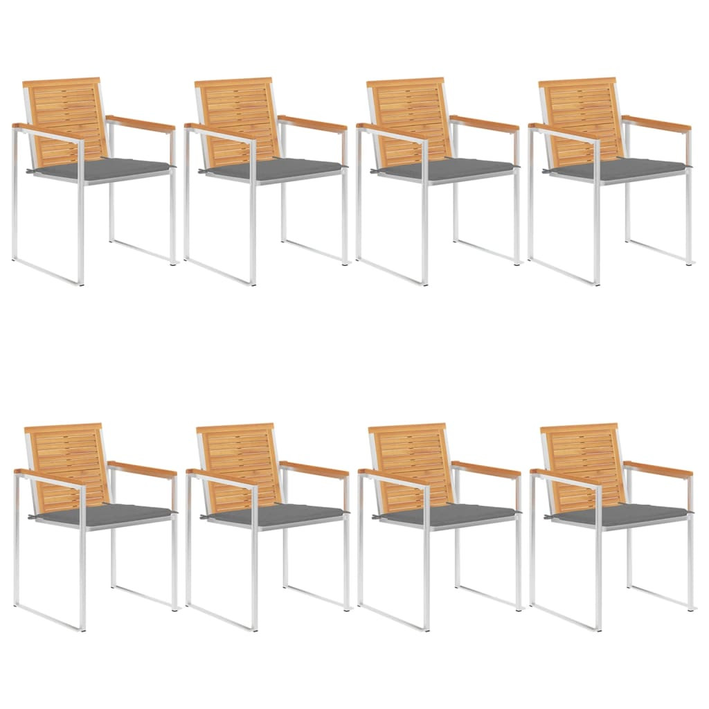 vidaXL 8 Stk. Gartenstühle mit Kissen Massivholz Teak