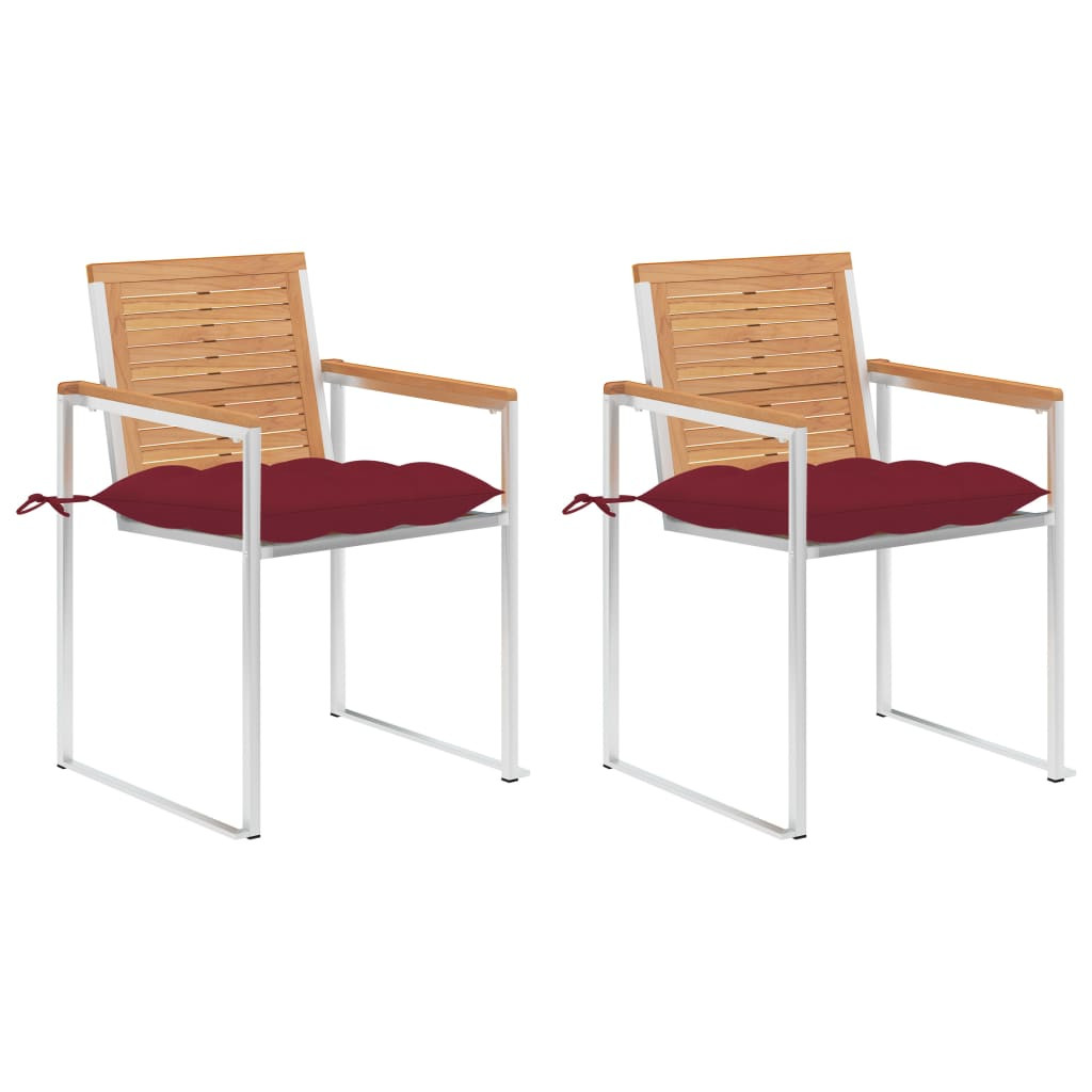 vidaXL Gartenstühle mit Kissen 2 Stk. Massivholz Teak und Stahl