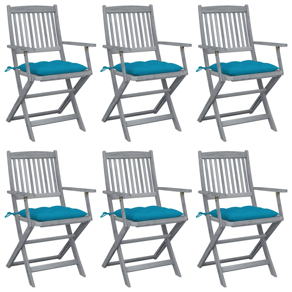 vidaXL Klappbare Gartenstühle 6 Stk. mit Kissen Massivholz Akazie