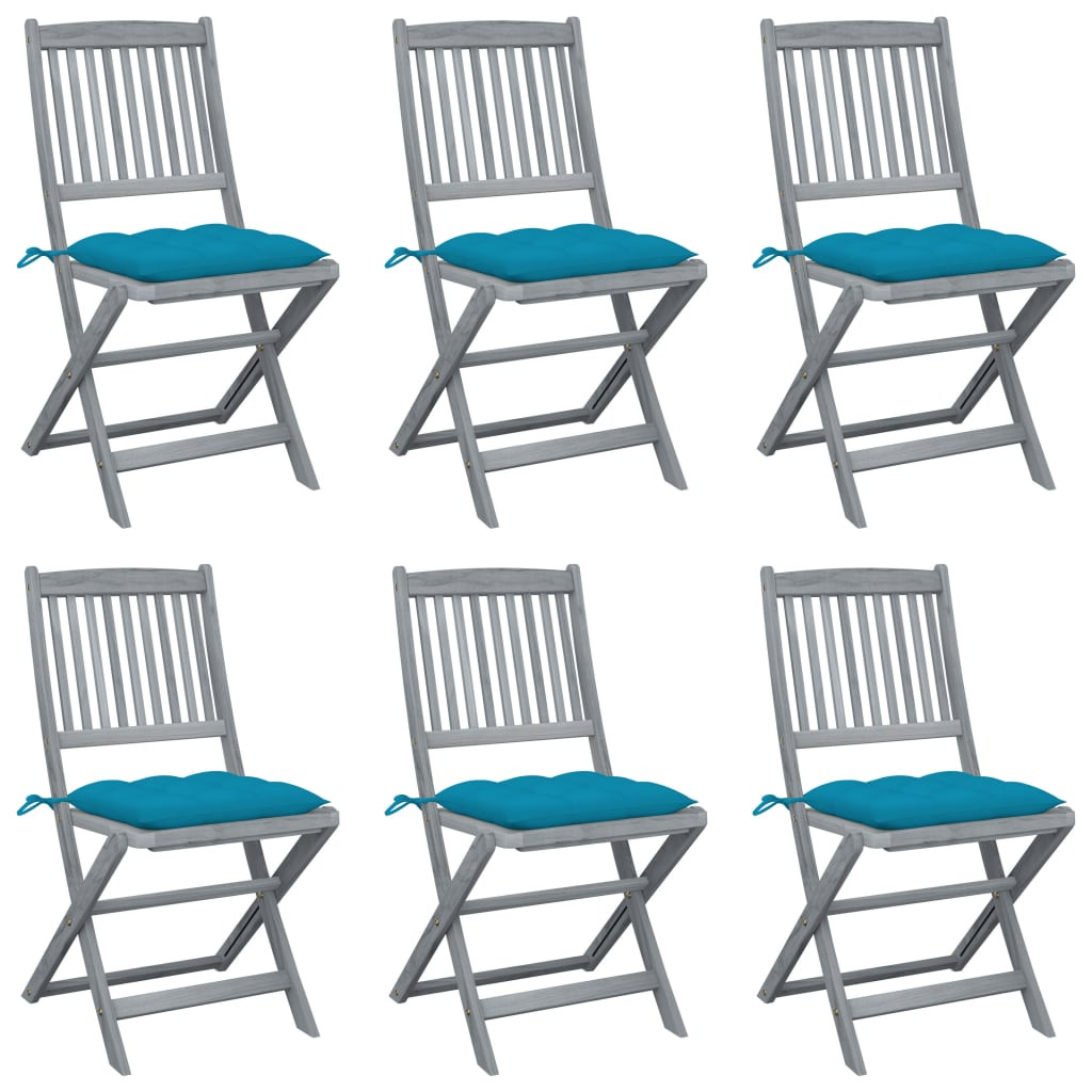 vidaXL Klappbare Gartenstühle 6 Stk. mit Kissen Massivholz Akazie