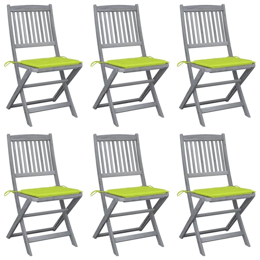 vidaXL Klappbare Gartenstühle 6 Stk. mit Sitzkissen Massivholz Akazie