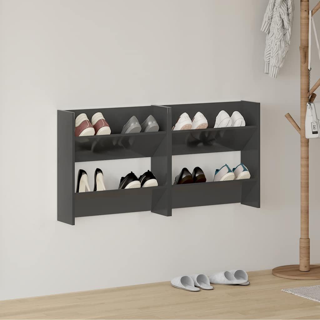 vidaXL Wand-Schuhschränke 2 Stk. Hochglanz-Grau 60x18x60cm