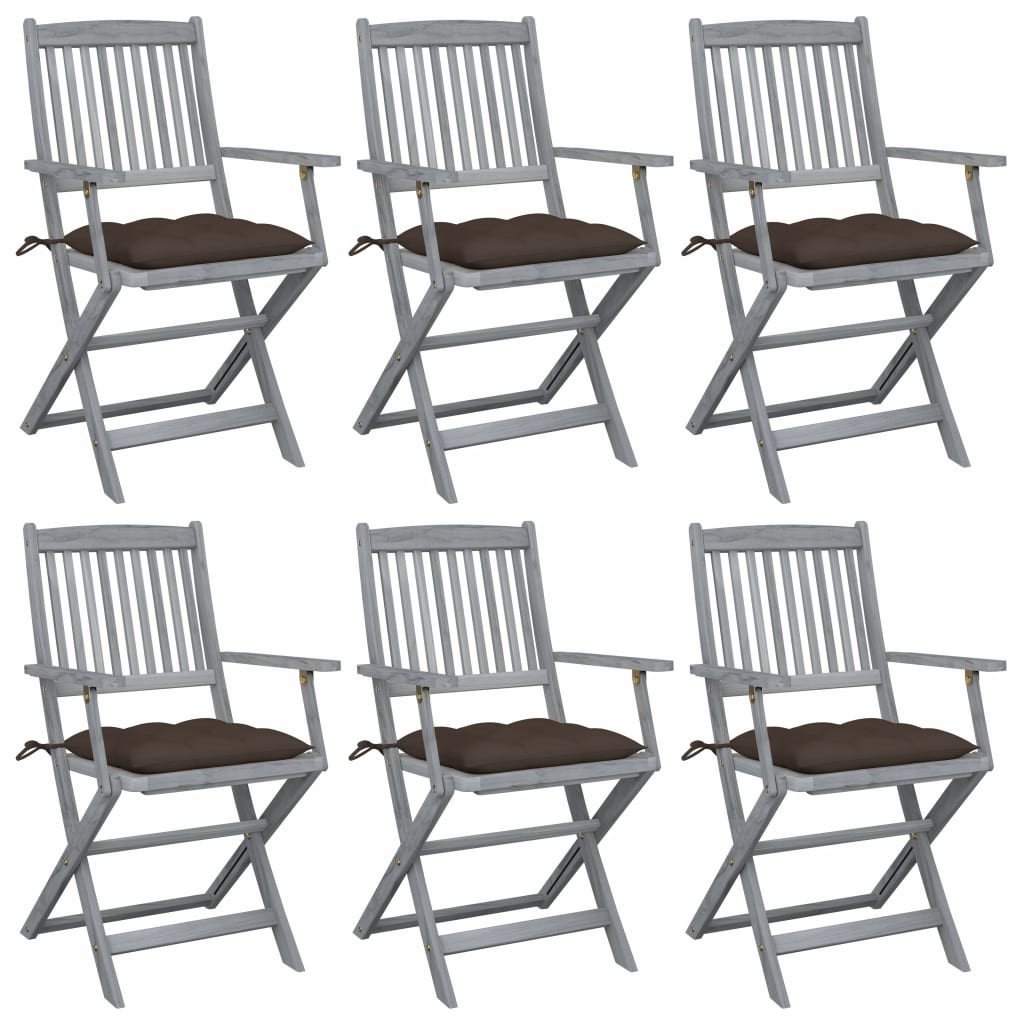 vidaXL Klappbare Gartenstühle 6 Stk. mit Kissen Massivholz Akazie