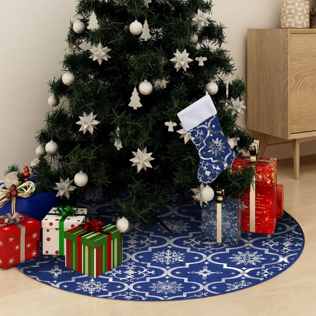 vidaXL Luxus-Weihnachtsbaumdecke mit Socke Blau 122 cm Stoff