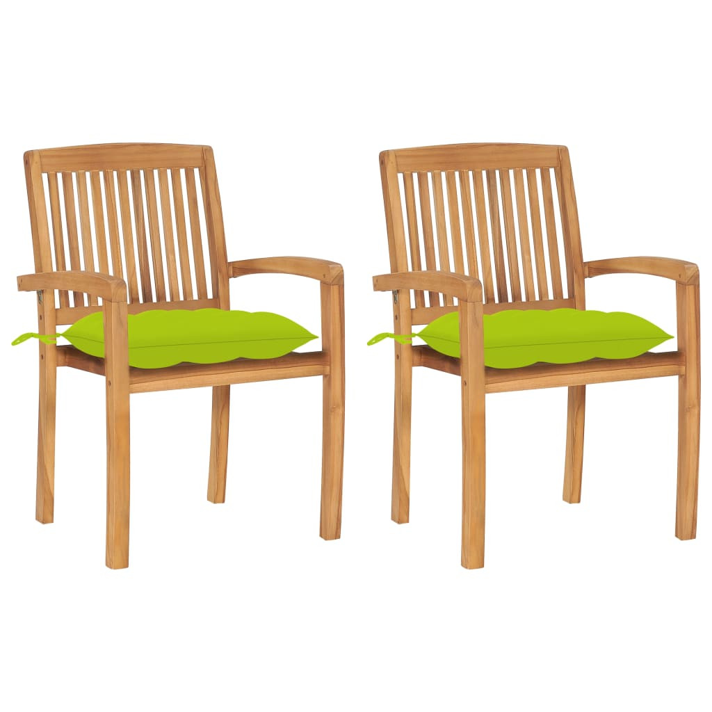 vidaXL Gartenstühle 2 Stk. mit Hellgrünen Kissen Massivholz Teak