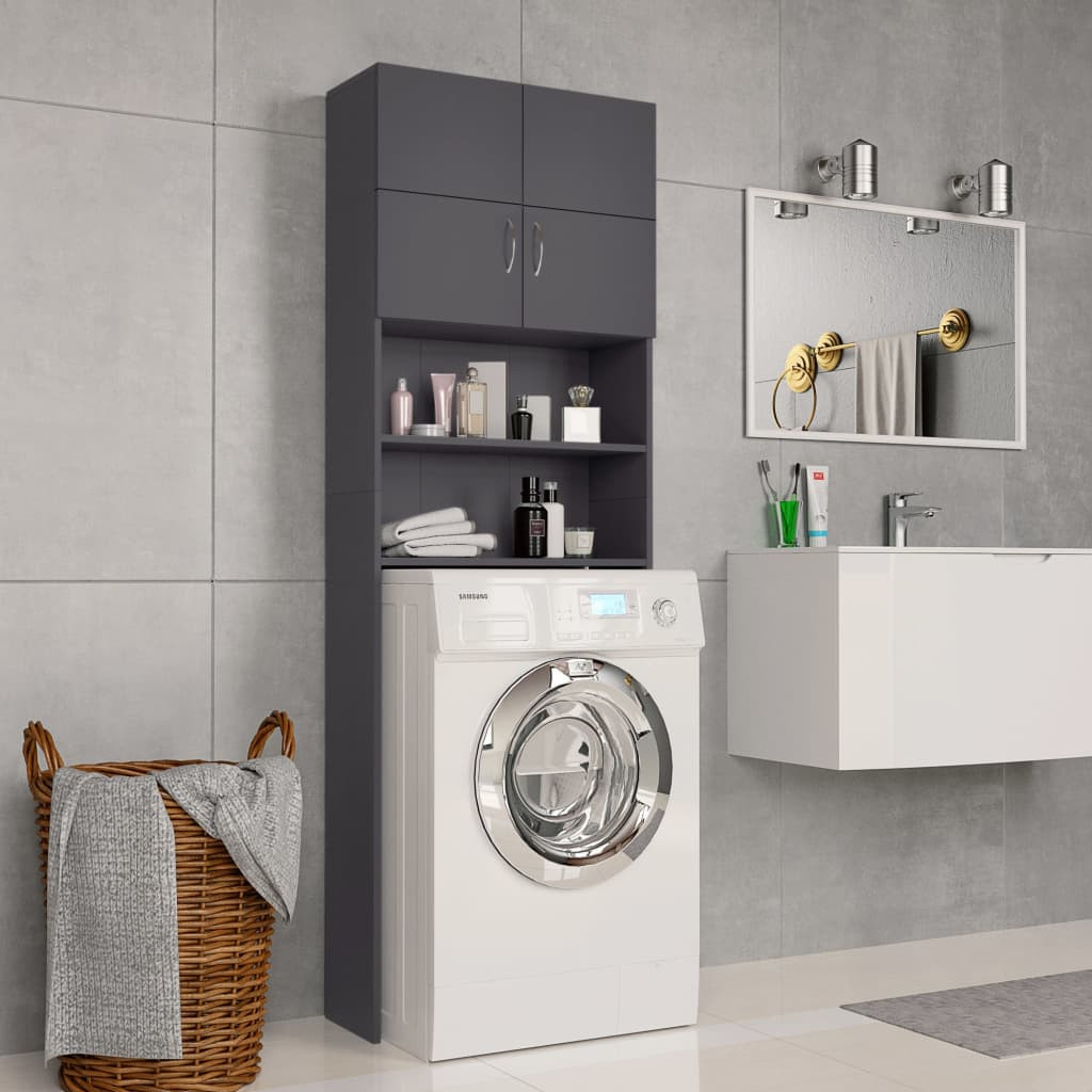 vidaXL Waschmaschinenschrank Grau 64x25,5x190 cm Holzwerkstoff