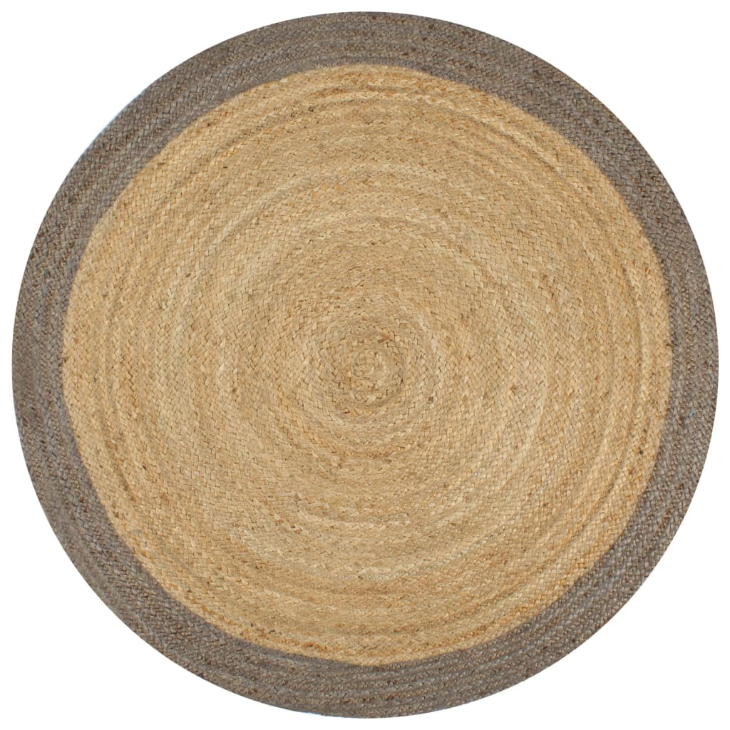 vidaXL Teppich Handgefertigt Jute mit Grauem Rand 90 cm