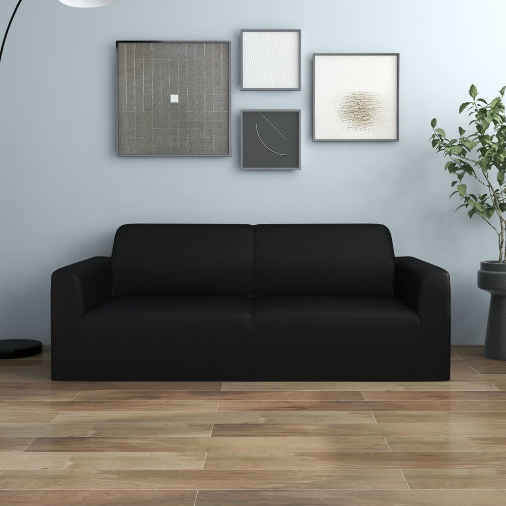 vidaXL Stretch Sofahusse 2-Sitzer Schwarz Polyester-Jersey