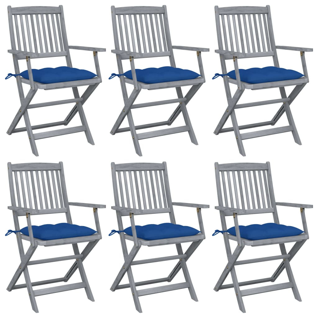 vidaXL Klappbare Gartenstühle 6 Stk. mit Kissen Massivholz Akazie