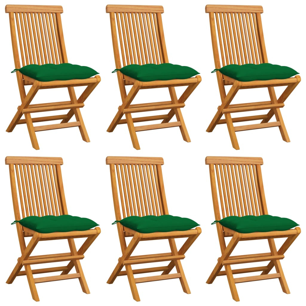 vidaXL Gartenstühle mit Grünen Kissen 6 Stk. Massivholz Teak