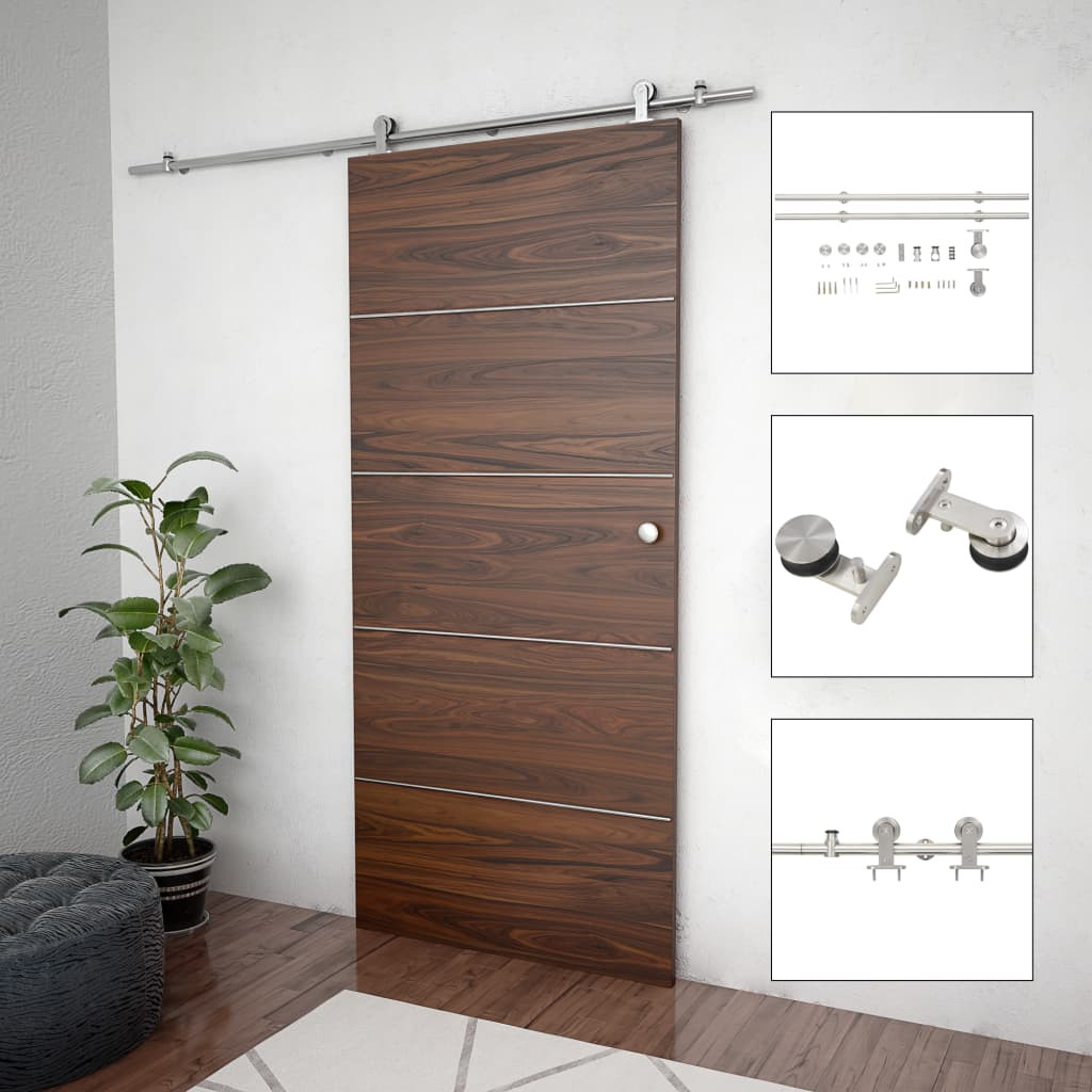 vidaXL Schiebetür-Beschlagsatz 183 cm Edelstahl Silbern