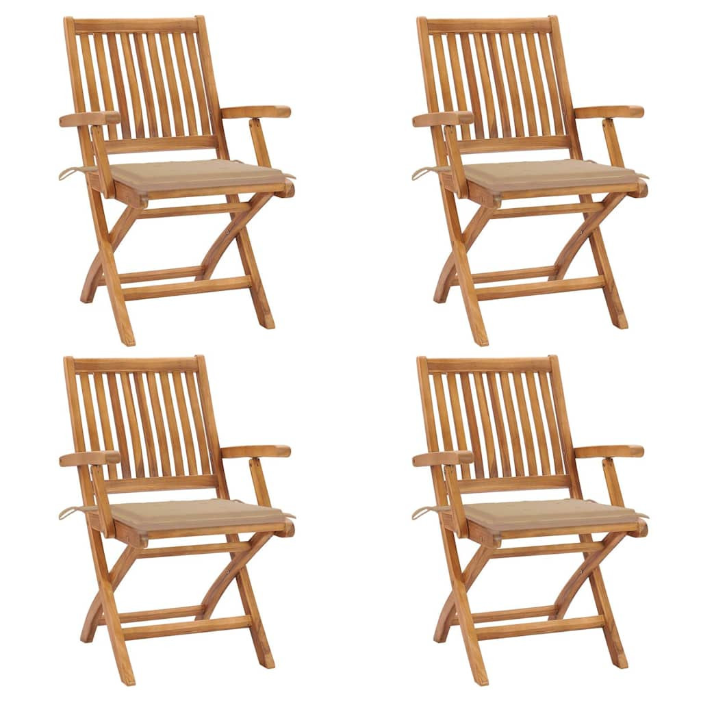 vidaXL Klappbare Gartenstühle mit Kissen 4 Stk. Massivholz Teak
