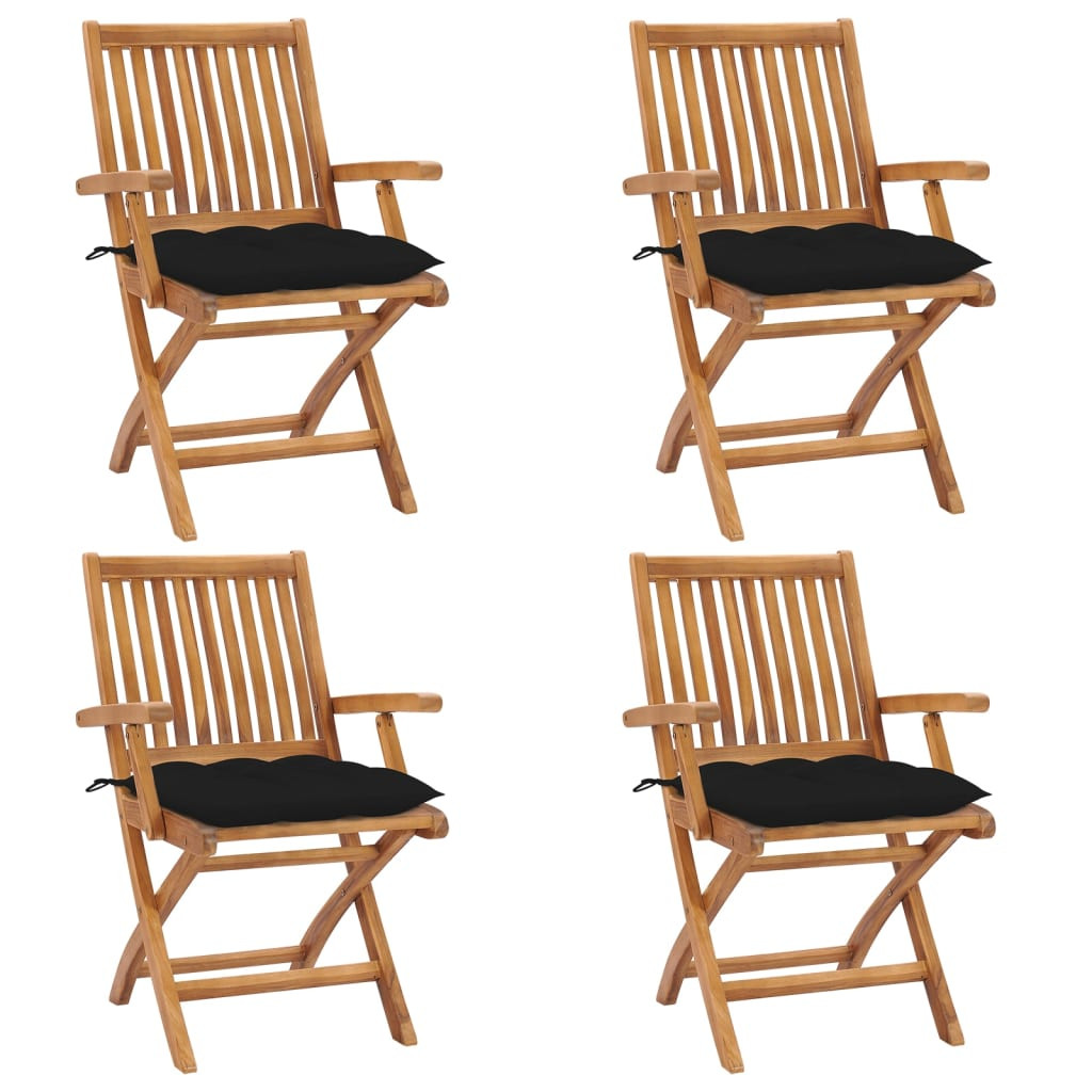 vidaXL Klappbare Gartenstühle mit Kissen 4 Stk. Massivholz Teak