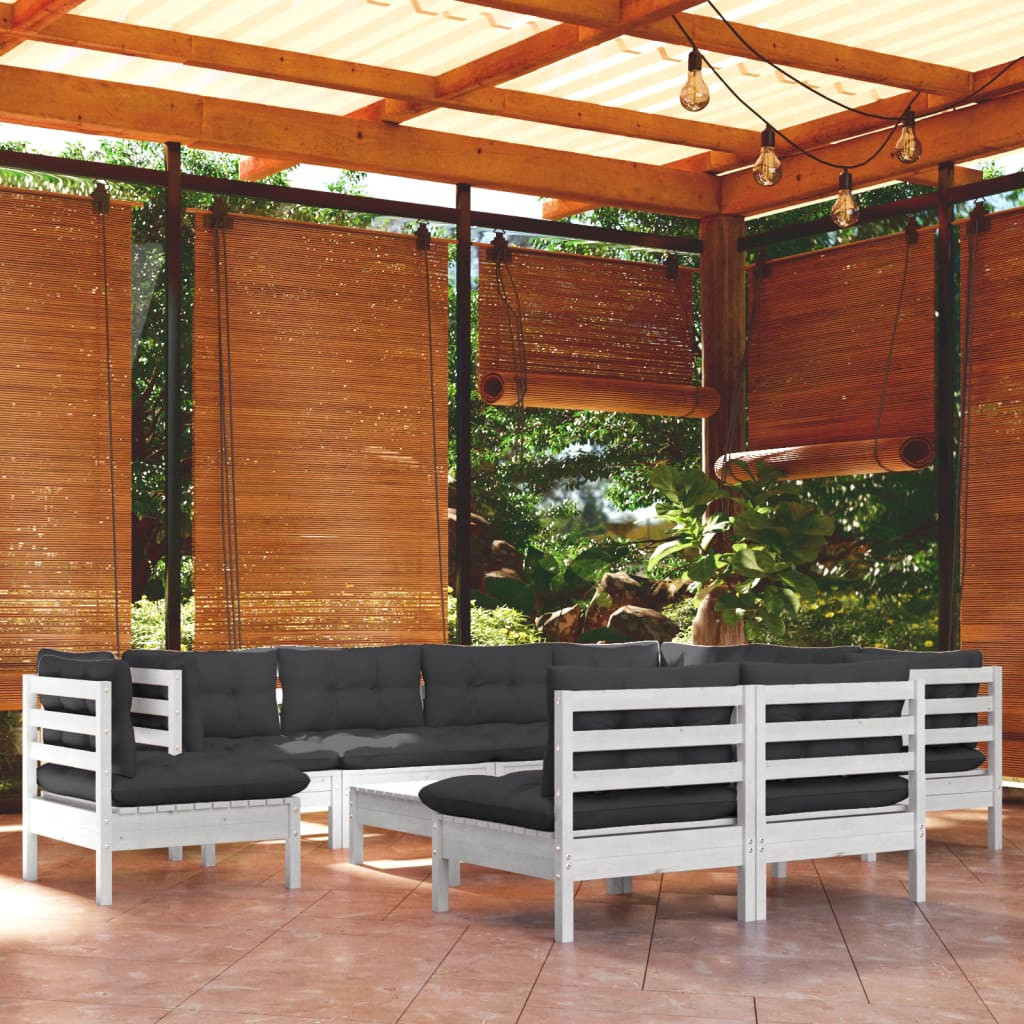 vidaXL 10-tlg. Garten-Lounge-Set mit Kissen Weiß Kiefer Massivholz