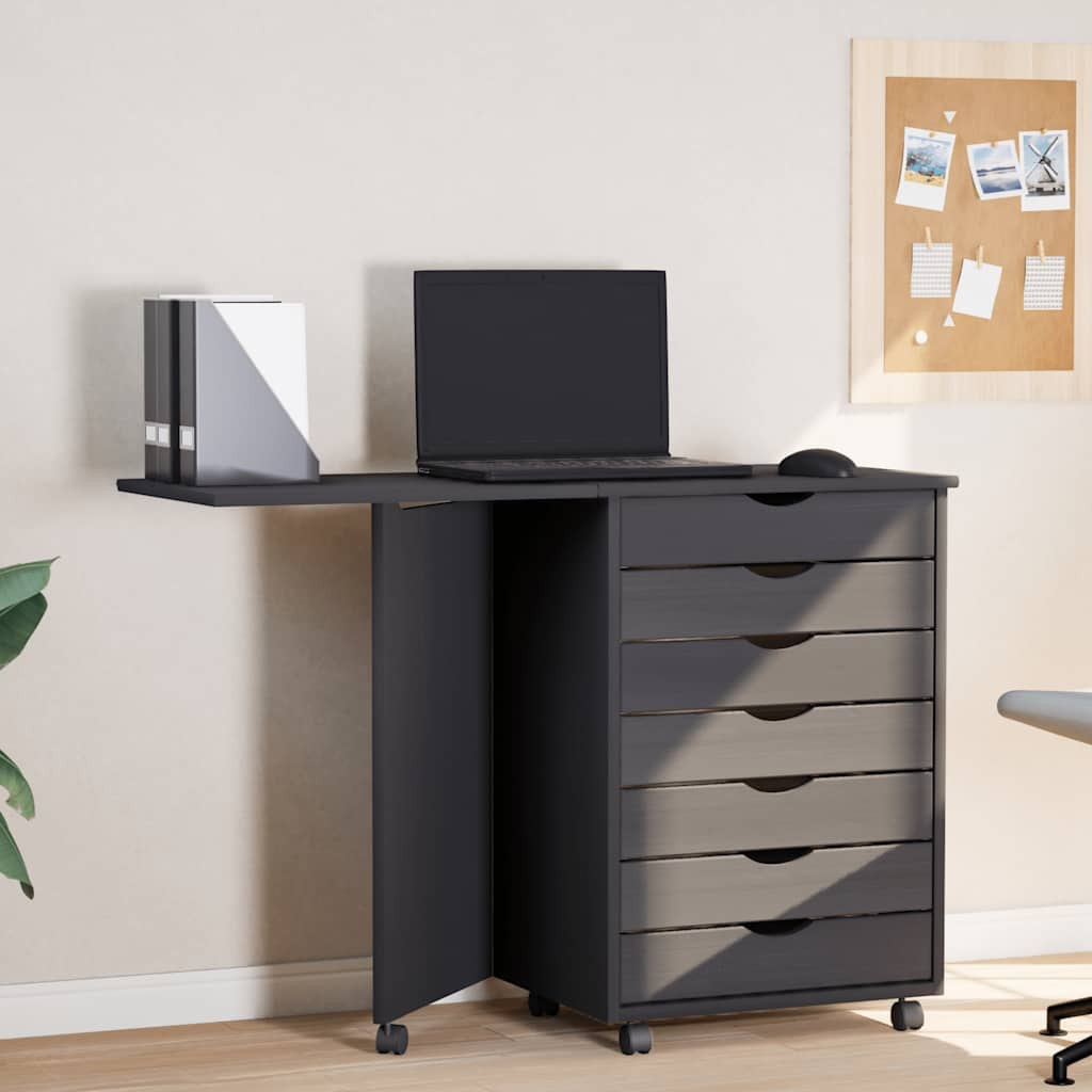 vidaXL Rollschrank mit Schreibtisch MOSS Grau Massivholz Kiefer