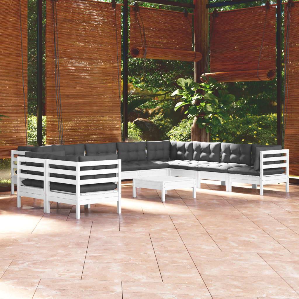 vidaXL 11-tlg. Garten-Lounge-Set mit Kissen Weiß Massivholz Kiefer