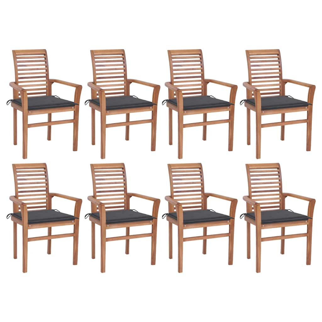 vidaXL Essstühle 8 Stk. mit Anthrazit Kissen Massivholz Teak