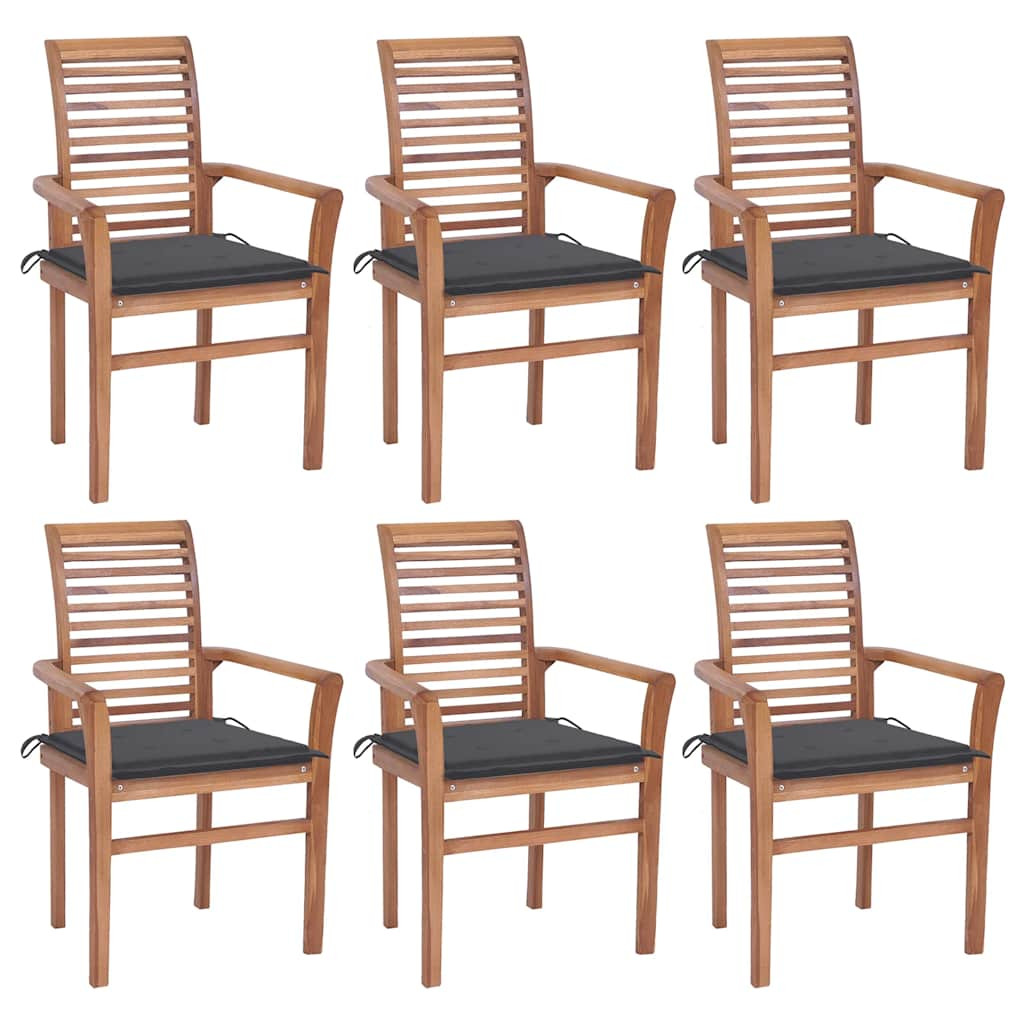 vidaXL Essstühle 6 Stk. mit Anthrazit Kissen Massivholz Teak