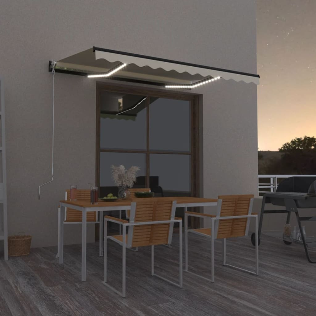 vidaXL Markise Manuell Einziehbar mit LED 400x300 cm Creme