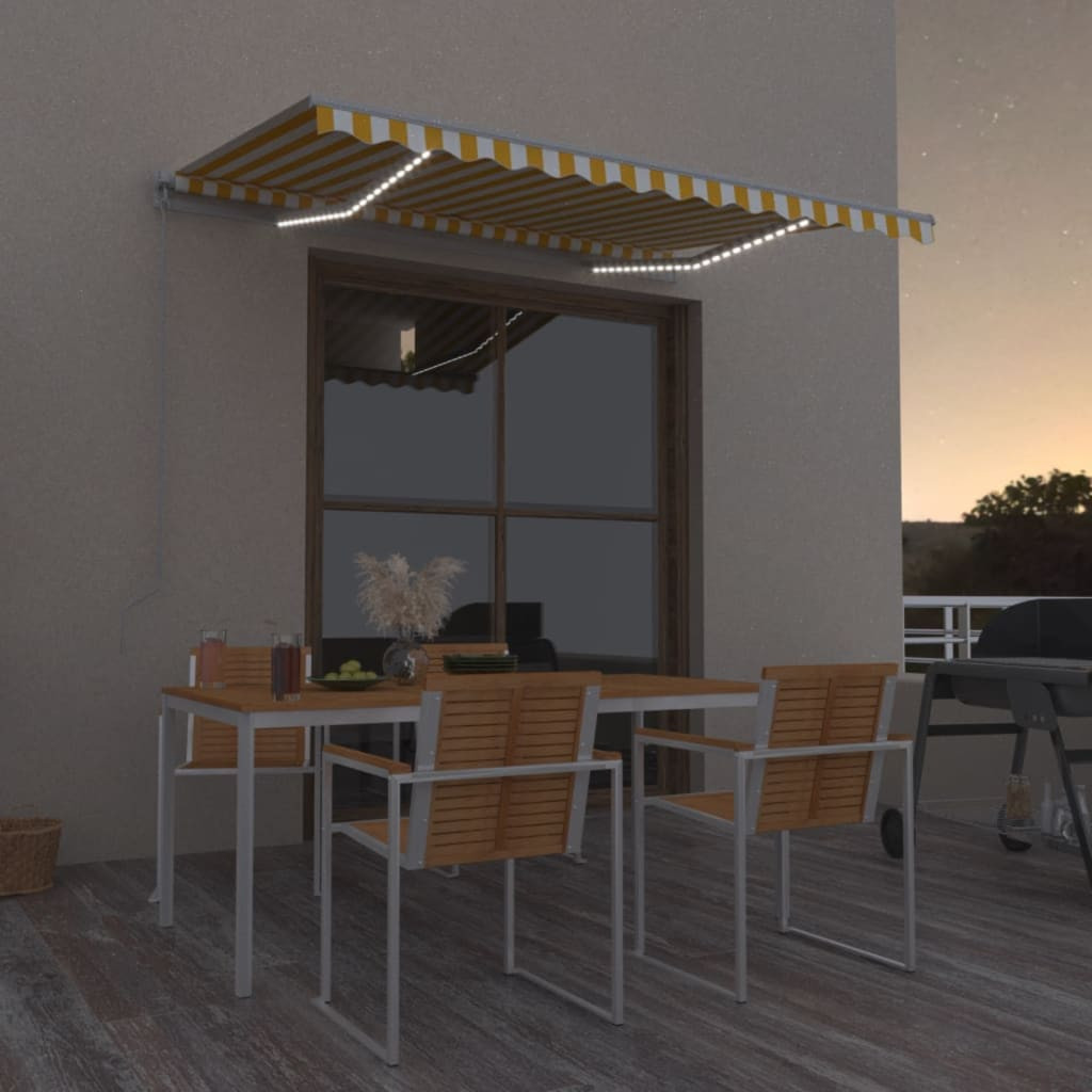 vidaXL Markise Manuell Einziehbar mit LED 350x250 cm Gelb und Weiß